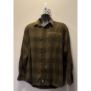 Cabelas Vintage Dark Green Brown Long Sleeve Flannel Elbow Patches Size‎ L